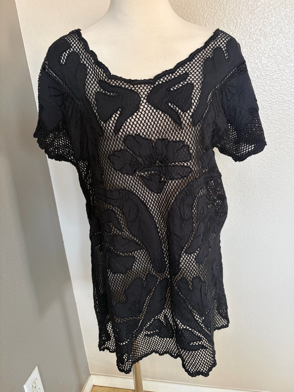 Black Crochet Mesh Tunic